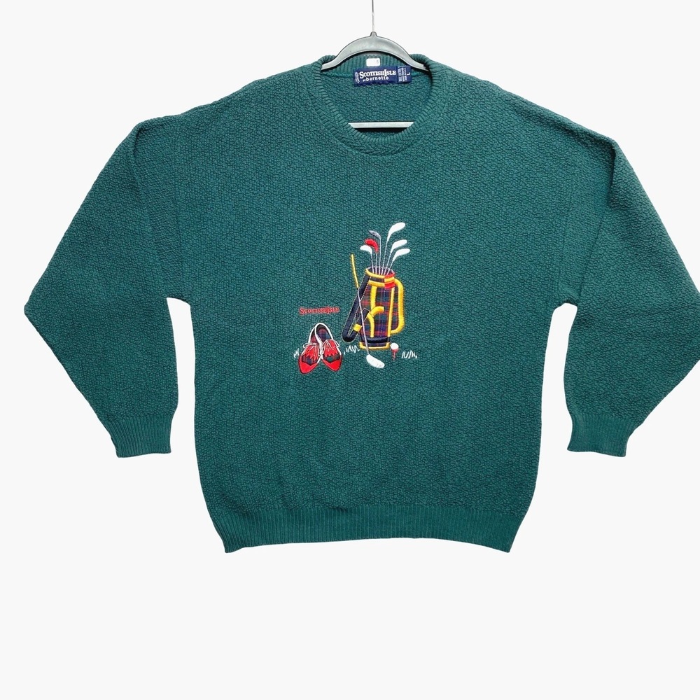 Scottish Isle Bernette Sweater Mens Size Large Green Pullover Knit